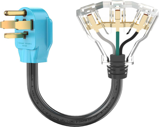 4 Prong 30 Amp to 110V Dryer Distribution Adapter Cord, NEMA 14-30P Male to 3X 5-15R T-Blade Household Outlet Female with LED Power Indicator