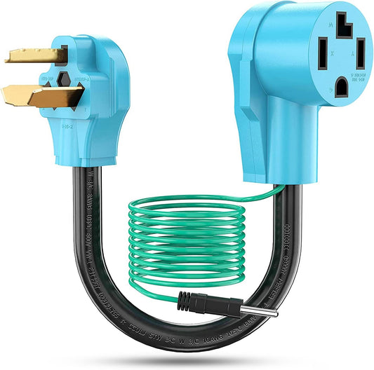 Dryer Adapter 4 Prong to 3 Prong, 4P Newer Dryer to 3P Older House, Dryer Convert Cord NEMA 10-30P Plug to 14-30R Receptacle, 220V 30 Amp 10 AWG STW Blue with Safety Ground Wire, ETL Listed