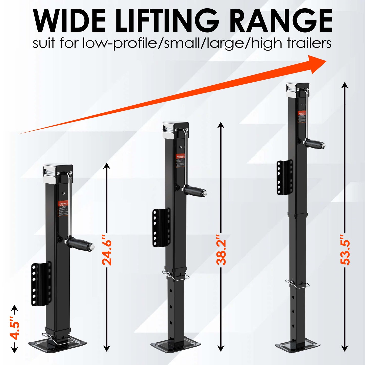 8000 lbs Trailer Jack, Bolt-On, 28.6" Vertical Travel, Heavy Duty, Adjustable Drop Leg, for Utility Trailer, Yacht, Boat