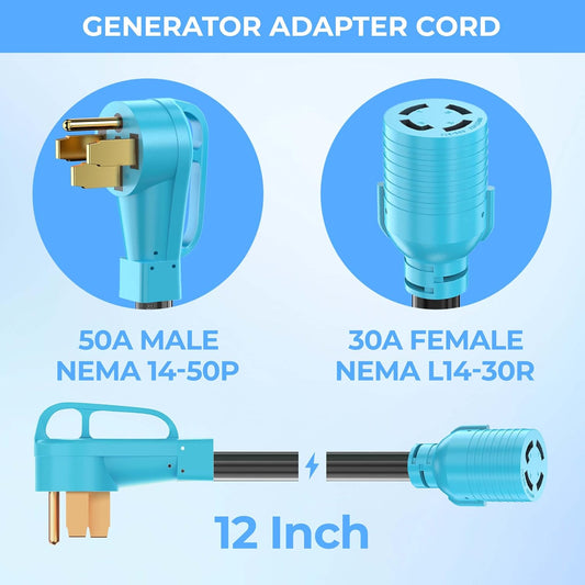 14-50P Male to L14-30R Female Generator Adapter Cord, 50 Amp to 4 Prong Generator Adapter, Generator to House Adapter Cord, Heavy Duty STW 10 AWG, ETL Listed