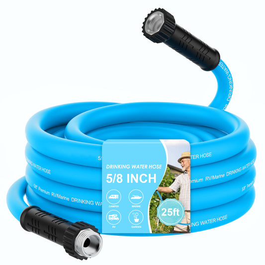 RV Water Hose, 5/8" Premium RV Drinking Water Hose for RV, Camping, Marine, Trailer and Truck, BPA Free, Anti-Kink and Leak-Free, Drinking Water Safe-Blue