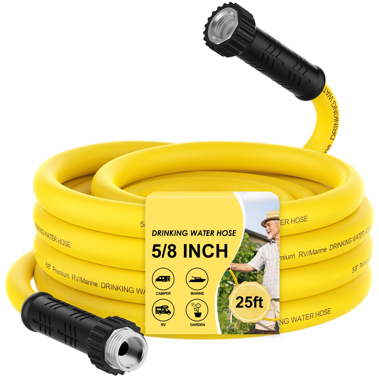 RV Drinking Water Hose with Storage Bag, 5/8" Premium Fresh Water Hose for RV, Camping, Marine, Trailer and Truck, BPA Free, Anti-Kink and Leak-Free, Drinking Water Safe