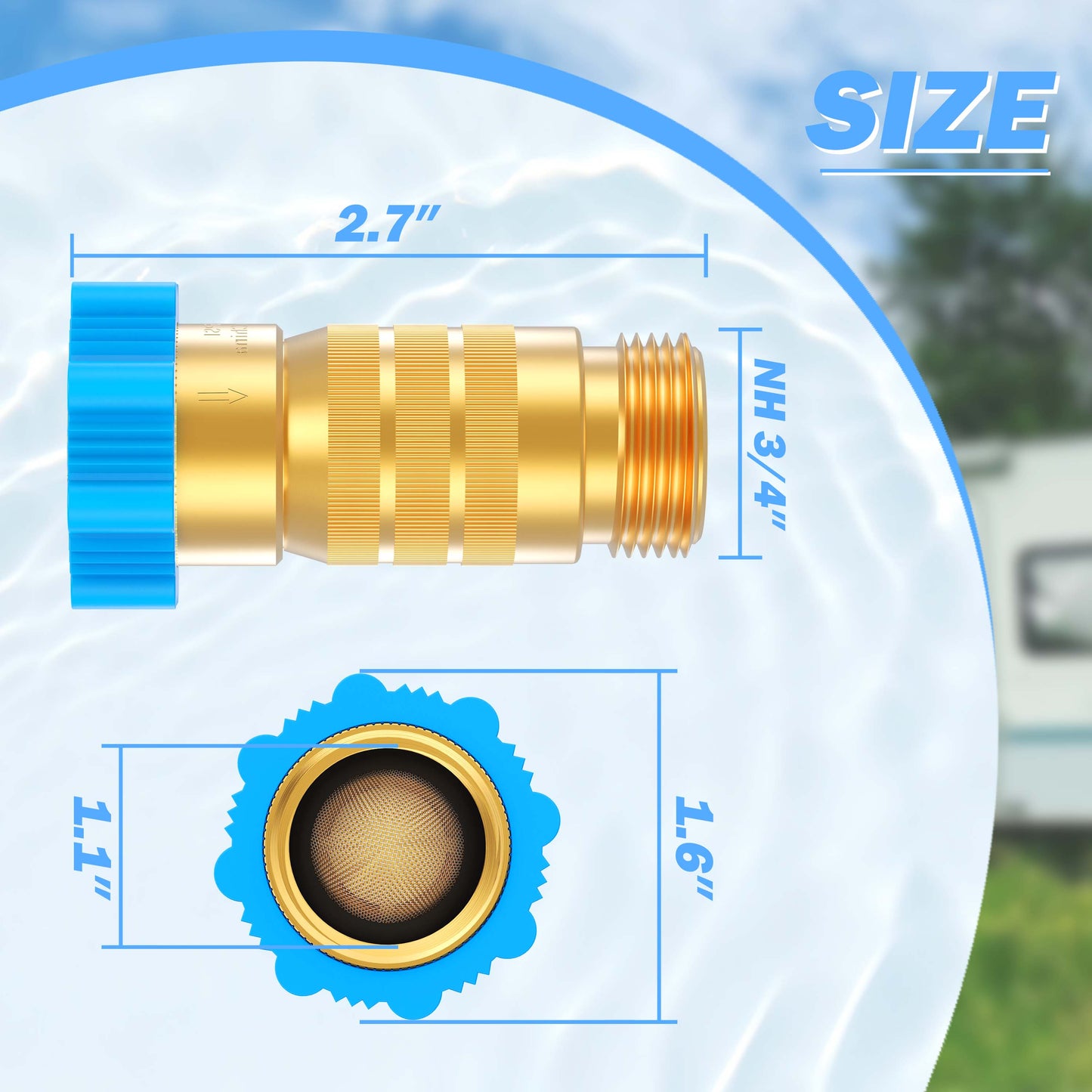 RV Hi-Flow Water Pressure Regulator 50-55 psi, 3/4 Inch Thread Lead-Free Brass Inline Water Pressure Reducer for Camper, Trailer, RV Plumbing System