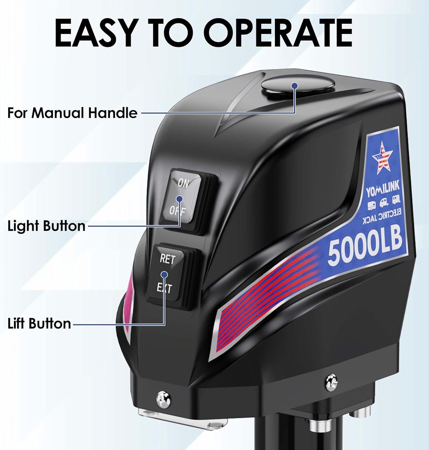 5000 lbs Electric Trailer Jack - Max Load 5500 lbs - Upgrade Weatherproof, Heavy Duty A-Frame Power Tongue Jack, 23.5" Lift, Adjustable Drop Leg, LED Lights, for Trailers Campers RV Boat Cargo