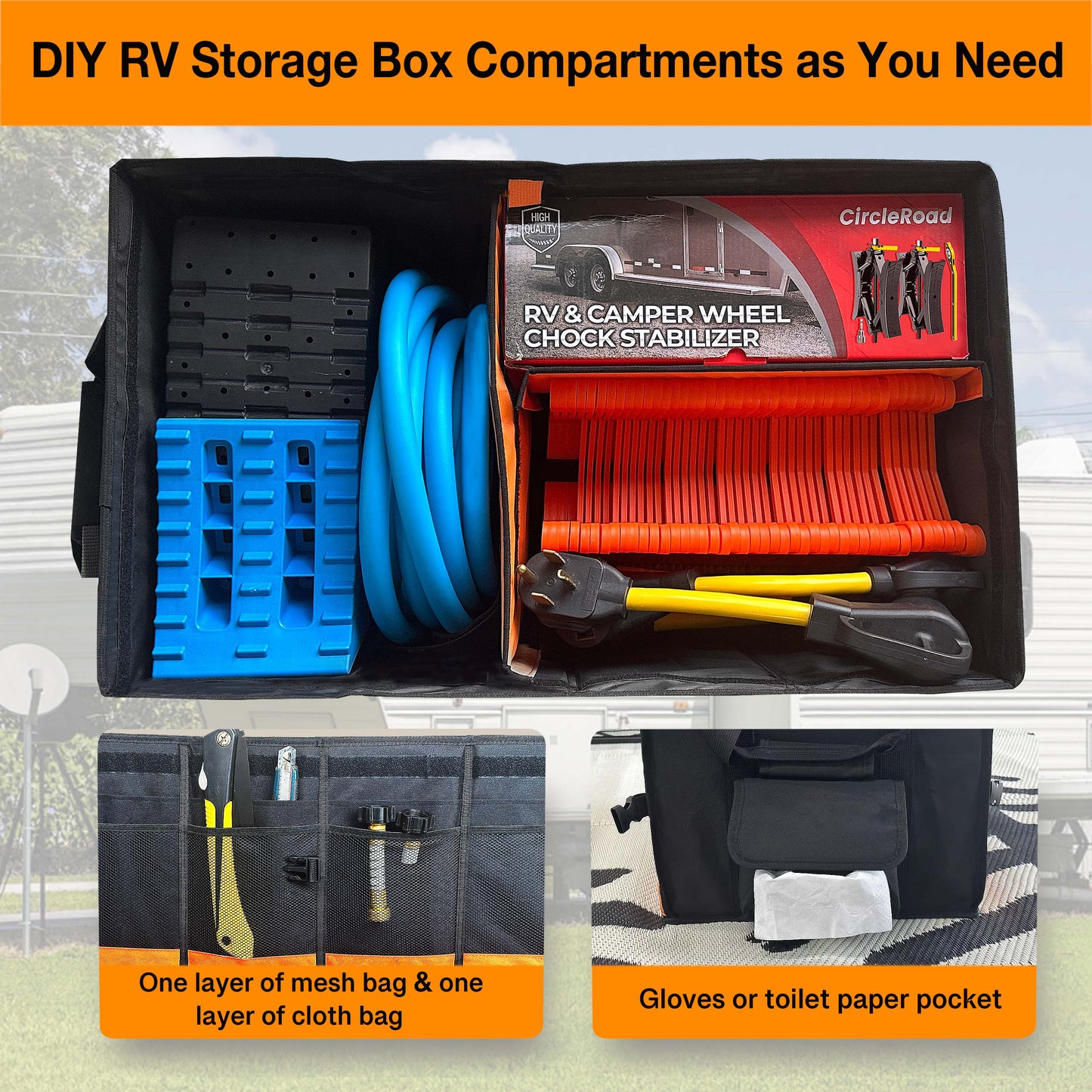RV Storage and Organization, 74L Waterproof Collapsible Trunk Organizer for Suv DIY RV Storage Bag with Internal Compartments RV Storage Solutions for Camper Trailer Trunk