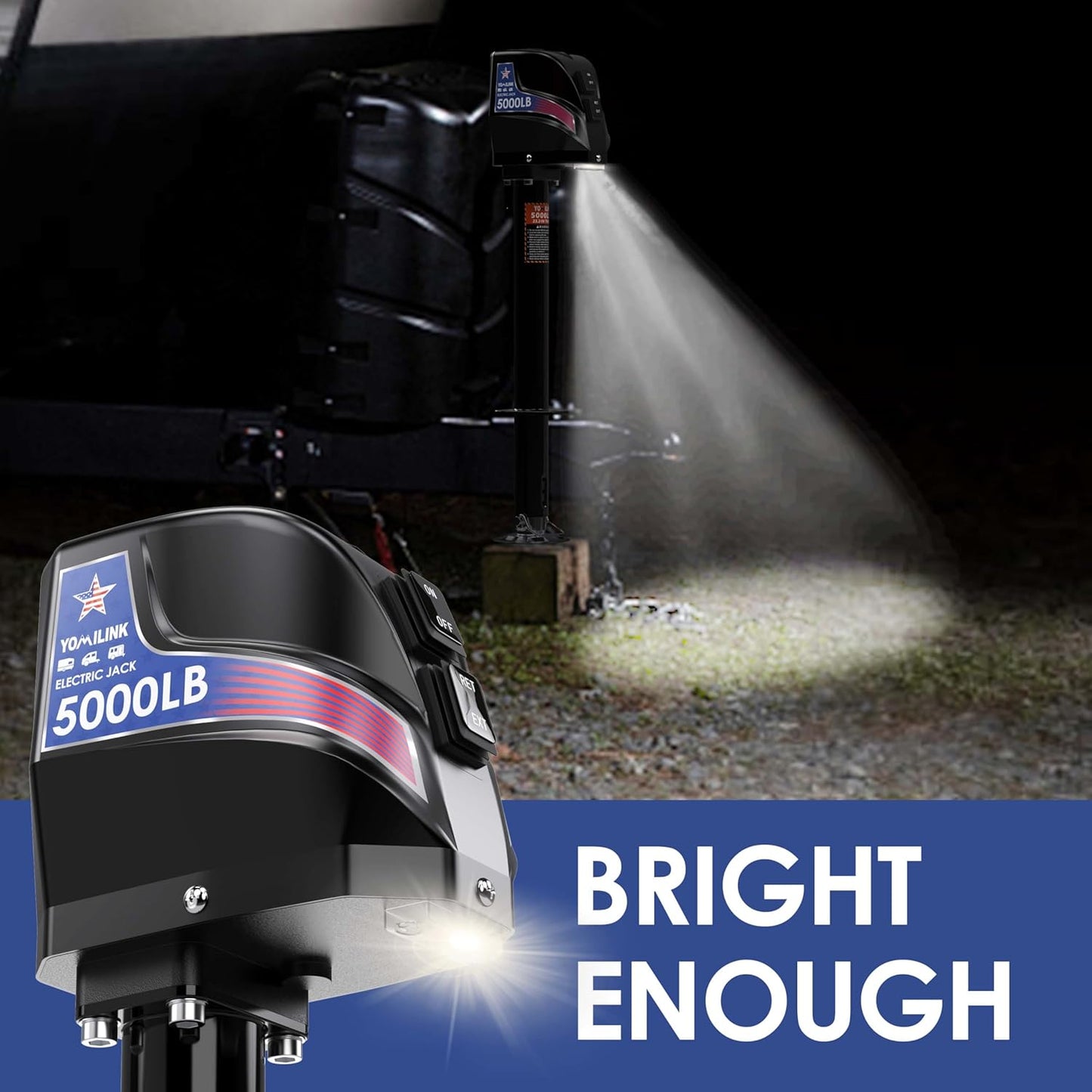 5000 lbs Electric Trailer Jack - Max Load 5500 lbs - Upgrade Weatherproof, Heavy Duty A-Frame Power Tongue Jack, 23.5" Lift, Adjustable Drop Leg, LED Lights, for Trailers Campers RV Boat Cargo