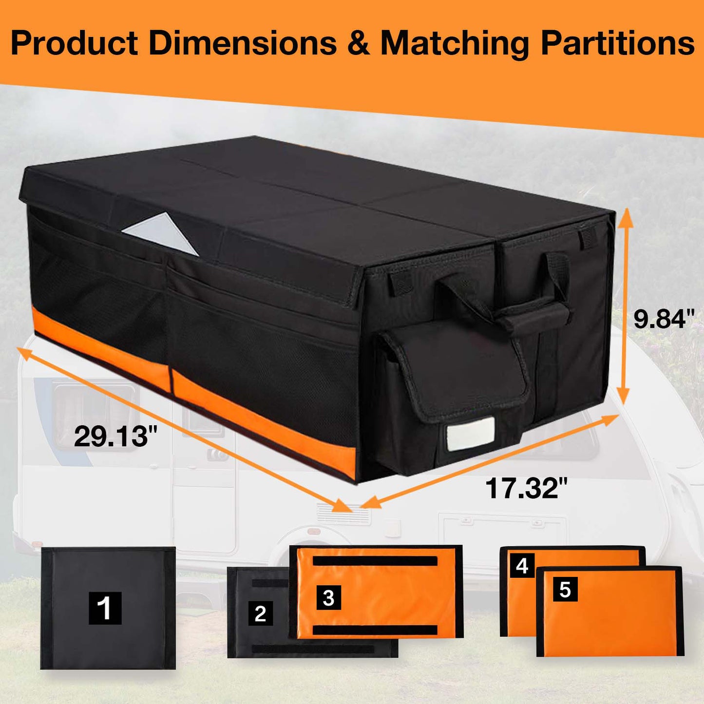 RV Storage and Organization, 81.4L Waterproof Collapsible Trunk Organizer for Suv DIY RV Storage Bag with Internal Compartments RV Storage Solutions for Camper Trailer Trunk