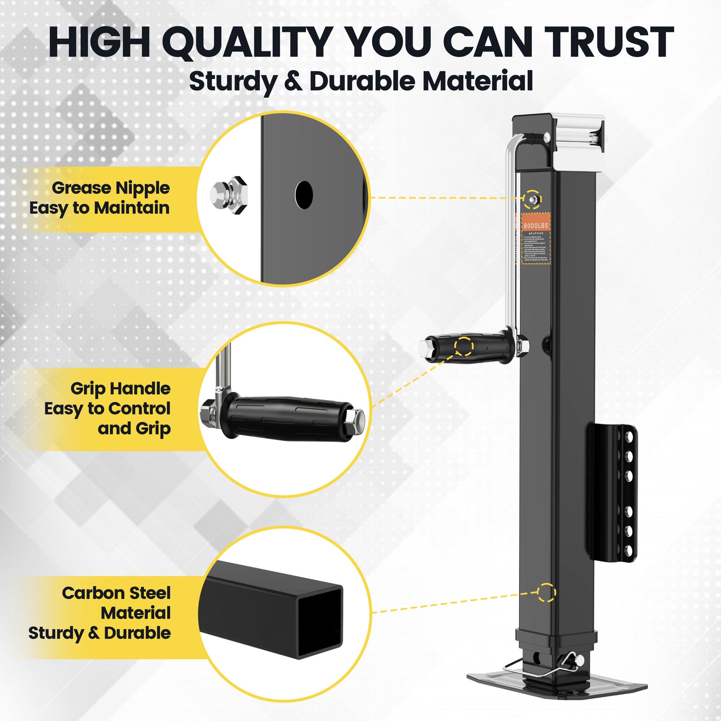 8000 lbs Trailer Jack, Bolt-On, 28.9" Vertical Travel, Heavy Duty, Adjustable Drop Leg, for Utility Trailer, Yacht, Boat, RV (Black)