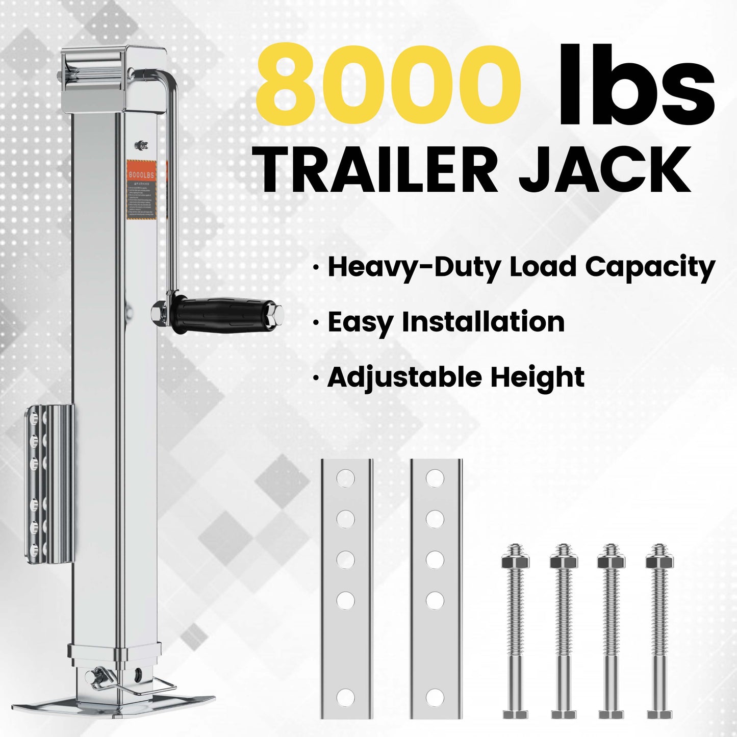 8000 lbs Trailer Jack, Bolt-On, 28.9" Vertical Travel, Heavy Duty, Adjustable Drop Leg, for Utility Trailer, Yacht, Boat, RV (Silvery)