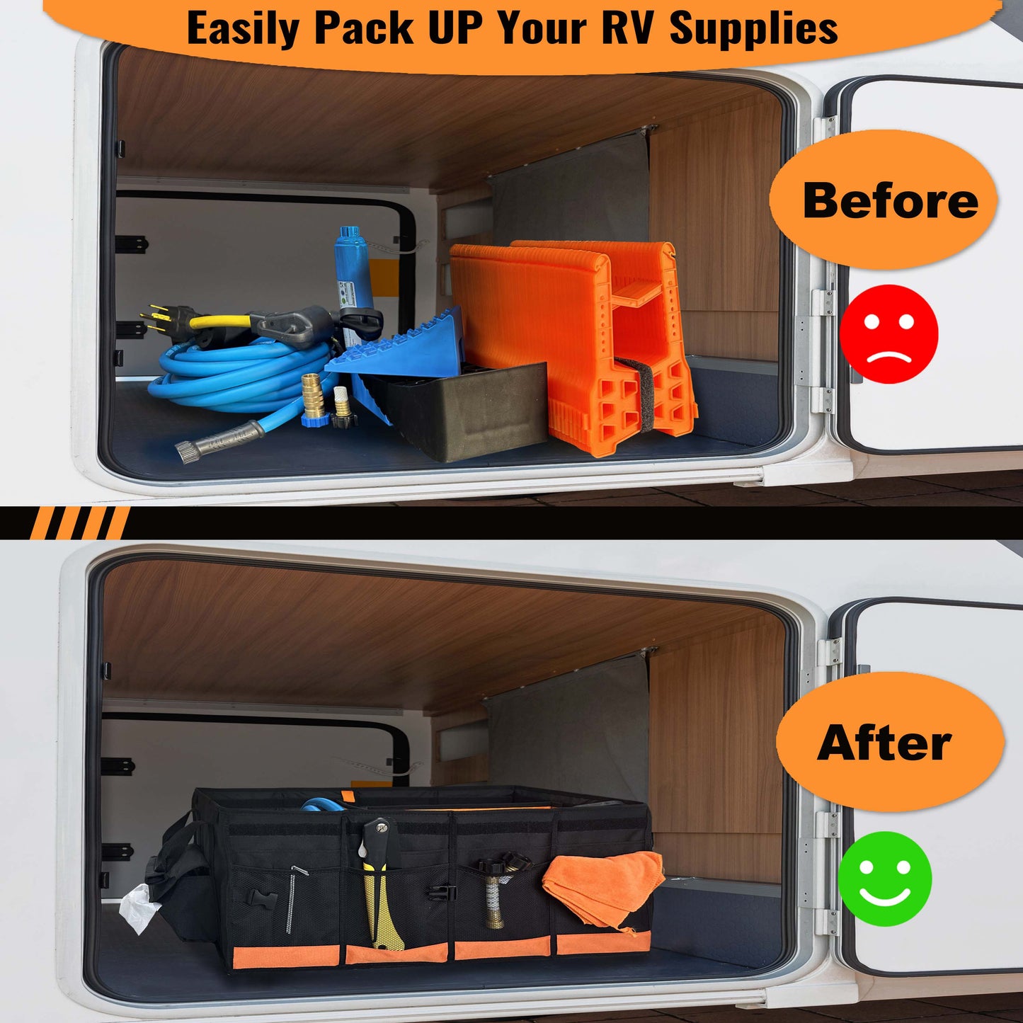 RV Storage and Organization, 74L Waterproof Collapsible Trunk Organizer for Suv DIY RV Storage Bag with Internal Compartments RV Storage Solutions for Camper Trailer Trunk