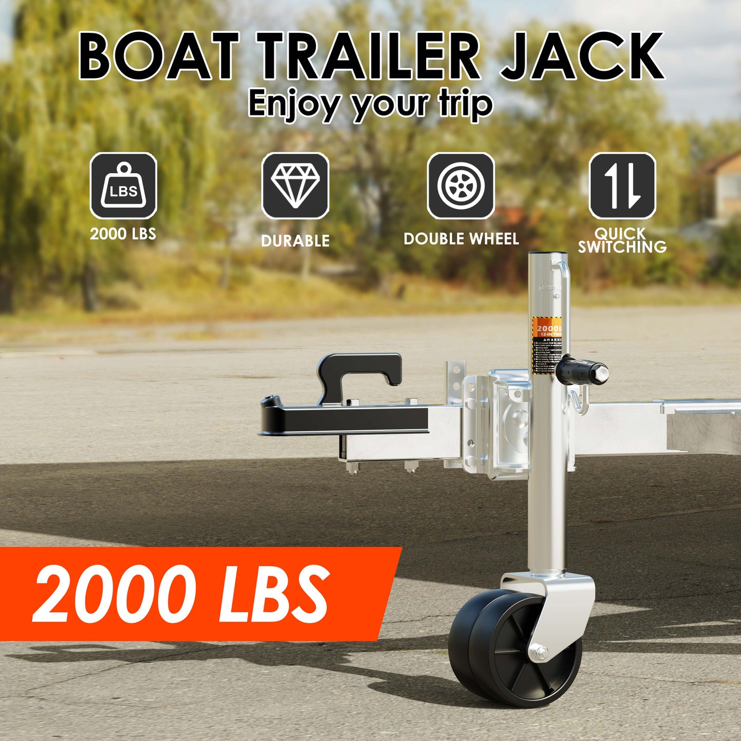 2000 lbs Trailer Jack with Dual Wheel, Heavy Duty Swivel Boat Jack, 12" Lift, Bolt-on Tongue Trailer Jack for RV Boat Trailers