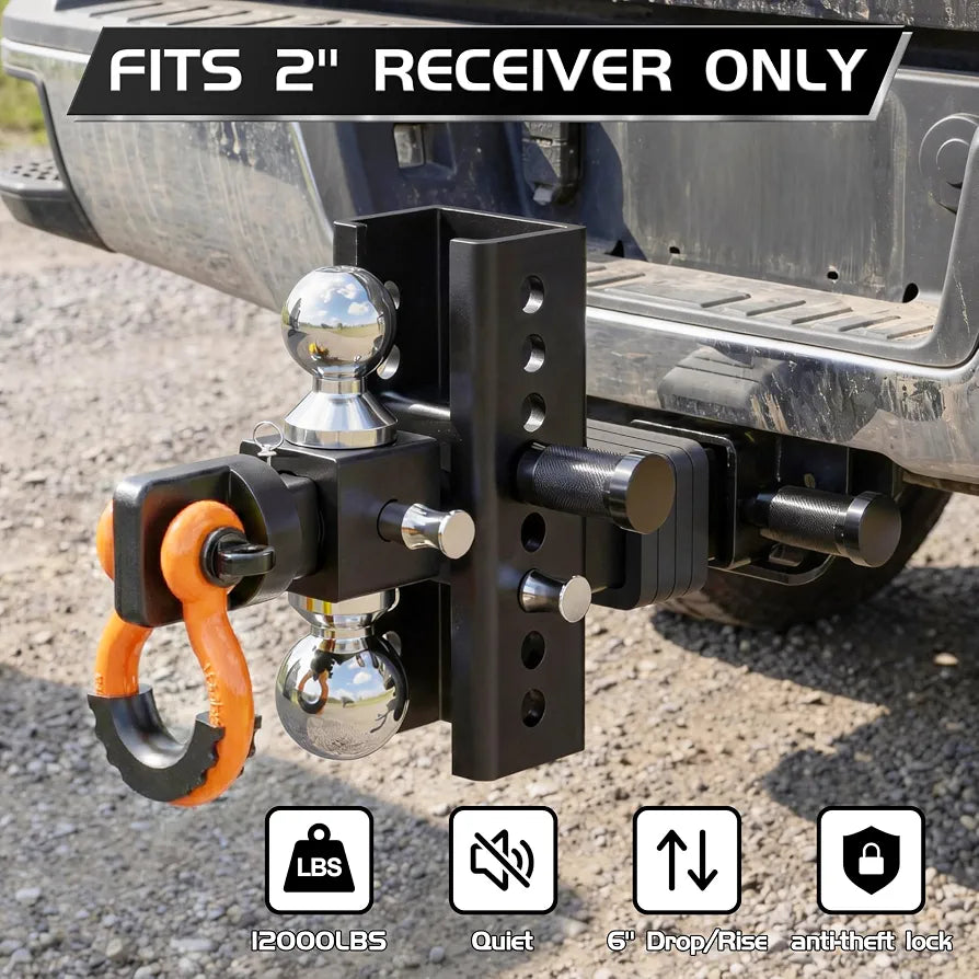 Adjustable Trailer Hitch for 2 inch Receiver, 2'', 2-5/16''