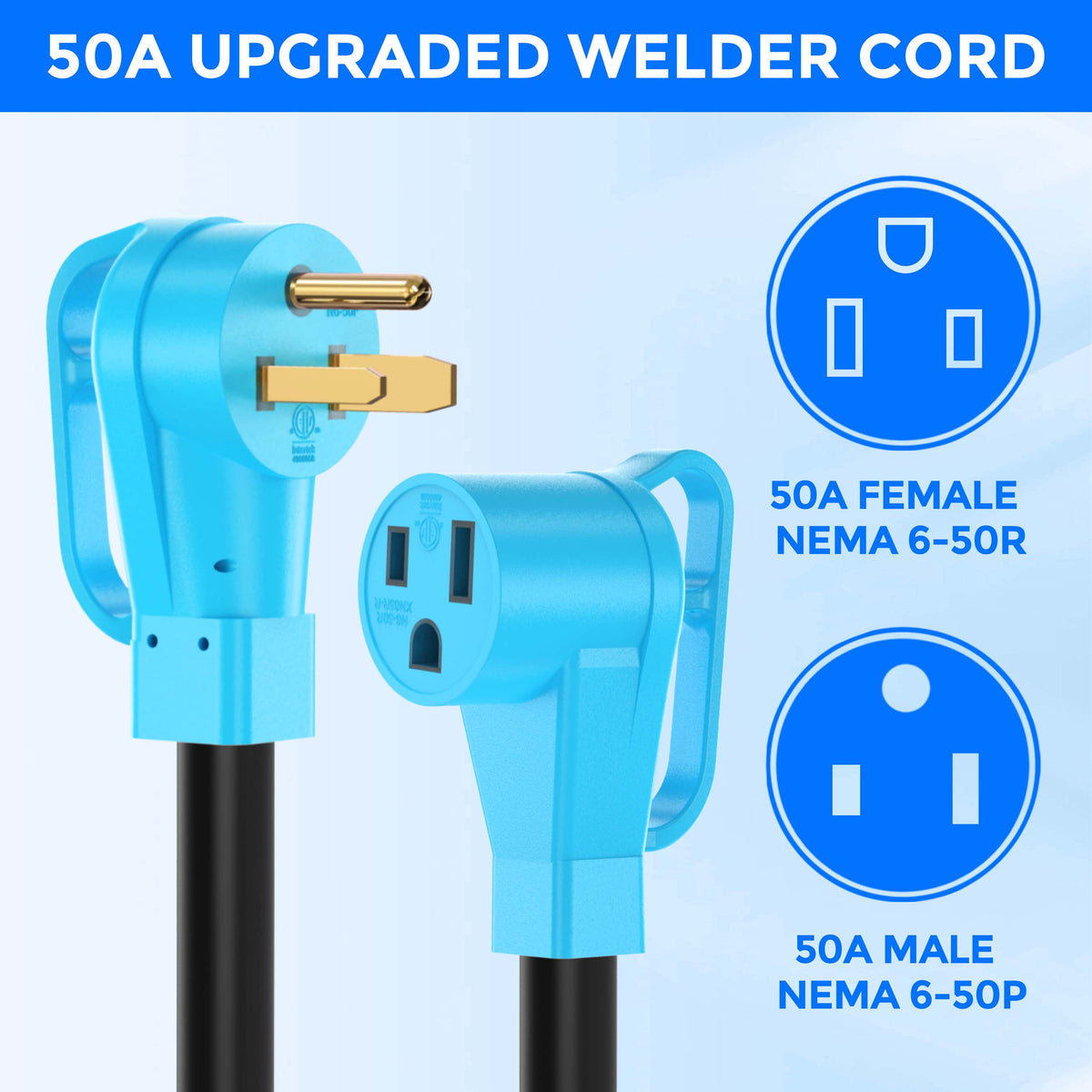 50Amp Welder Extension Cord 6 AWG 250V NEMA 6-50P to 6-50R Heavy Duty Power Extension Cord for Welder Plasma MIG TIG Cutter