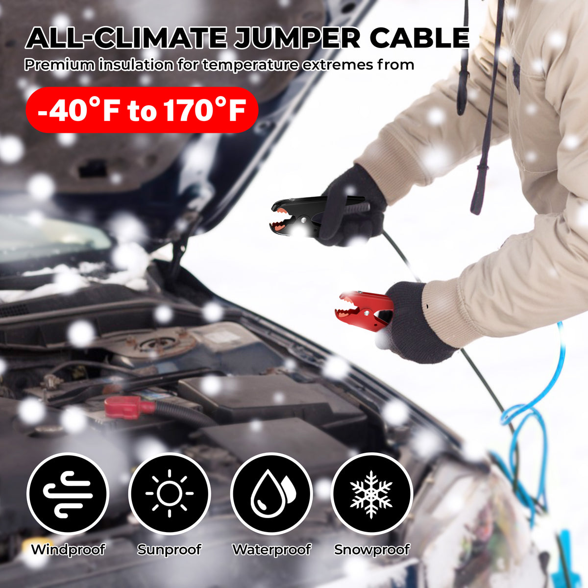 0 Gauge 25 Feet Jumper Cables Heavy Duty for Car 1000 Amp Automotive Booster Battery Jumper Cables for SUV and Trucks with Carry Bag, Gloves, Brushes