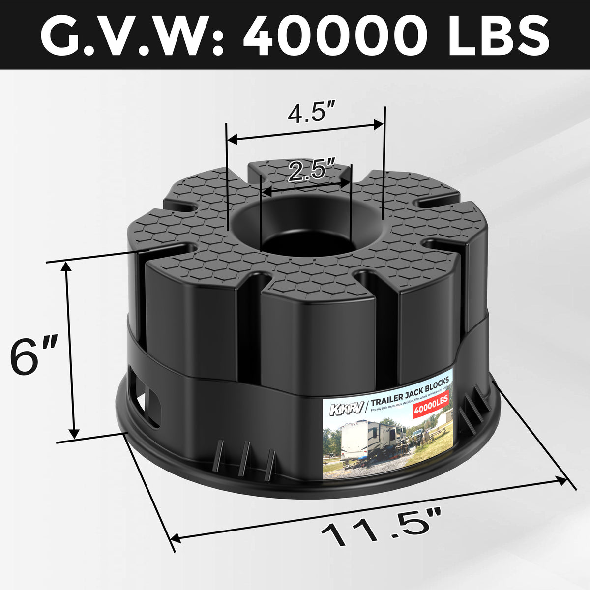 6''Height Trailer Jack Block, 40,000lbs RV Camper Stabilizer Blocks Black Heavy Duty Travel Trailers Tongue Jack 5th Wheels scissor stabilizers, 1 Pack（副本）