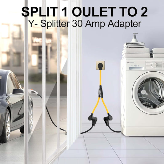 3 Prong Dryer Y Splitter, Dryer Outlet and Level 2 EV Charging, UL Listed, NEMA10-30P Male to Two NEMA 10-30R Female, 30 Amp 250 Volt 7500W STW 10 AWG