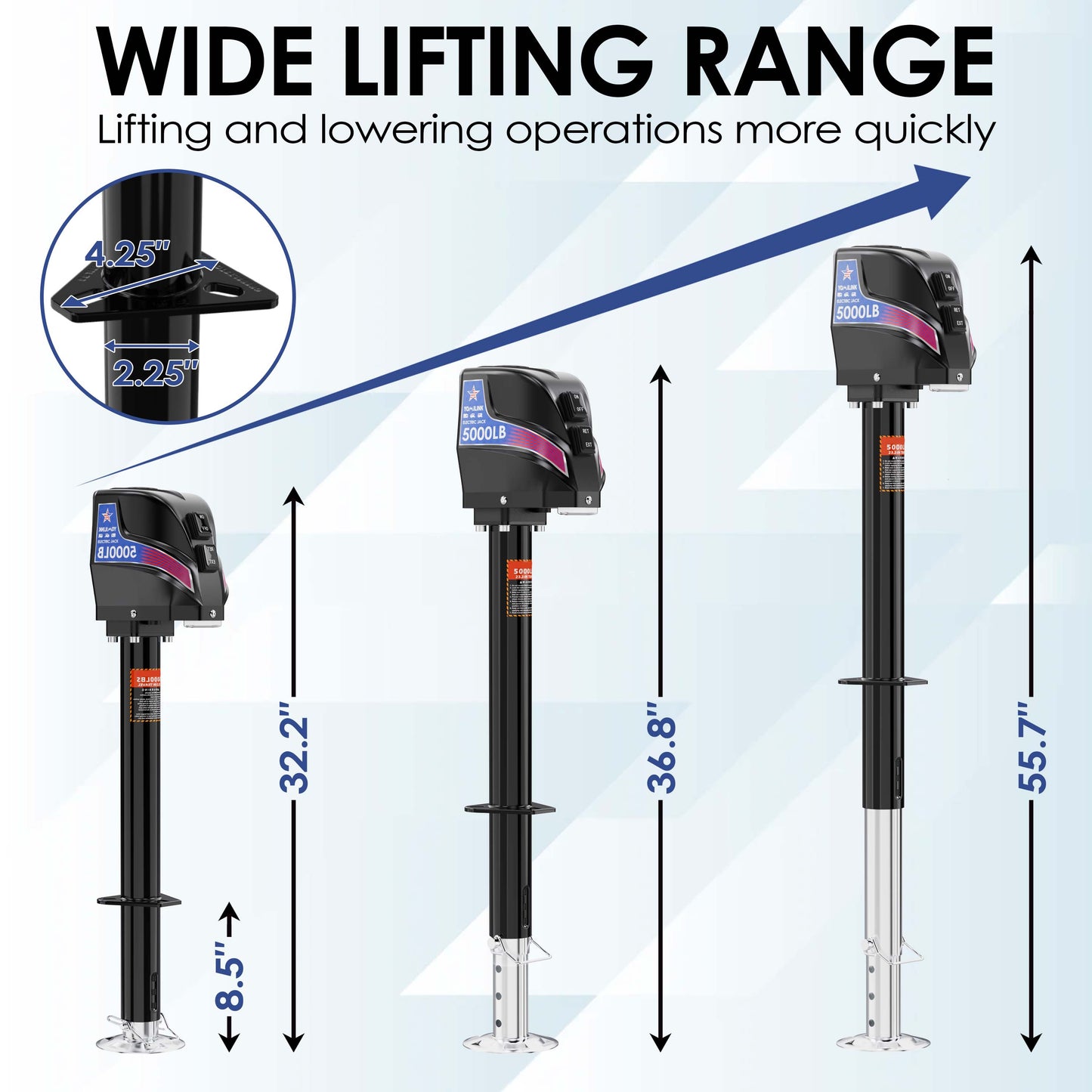 5000 lbs Electric Trailer Jack - Max Load 5500 lbs - Upgrade Weatherproof, Heavy Duty A-Frame Power Tongue Jack, 23.5" Lift, Adjustable Drop Leg, LED Lights, for Trailers Campers RV Boat Cargo