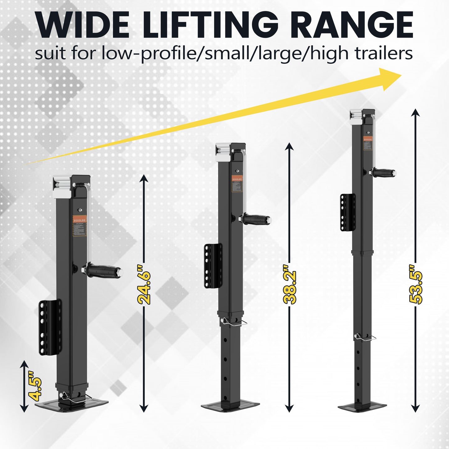 8000 lbs Trailer Jack, Bolt-On, 28.9" Vertical Travel, Heavy Duty, Adjustable Drop Leg, for Utility Trailer, Yacht, Boat, RV (Black)