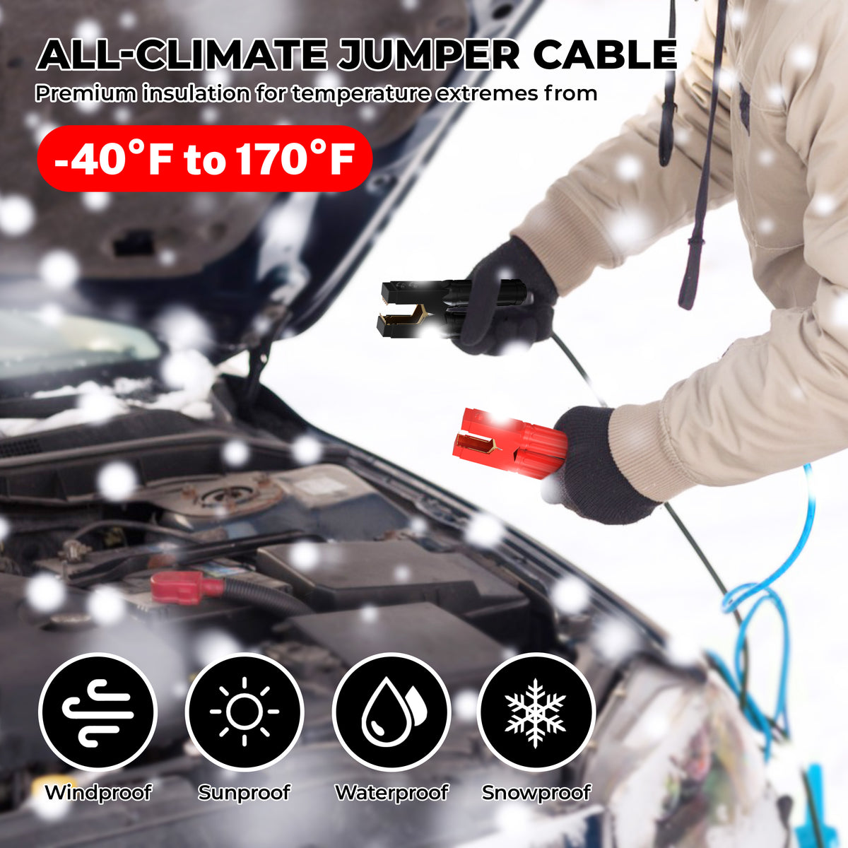 1 Gauge 25 Feet Jumper Cables Heavy Duty for Car 900 Amp Automotive Booster Battery Jumper Cables for SUV and Trucks with Carry Bag, Gloves, Brushes