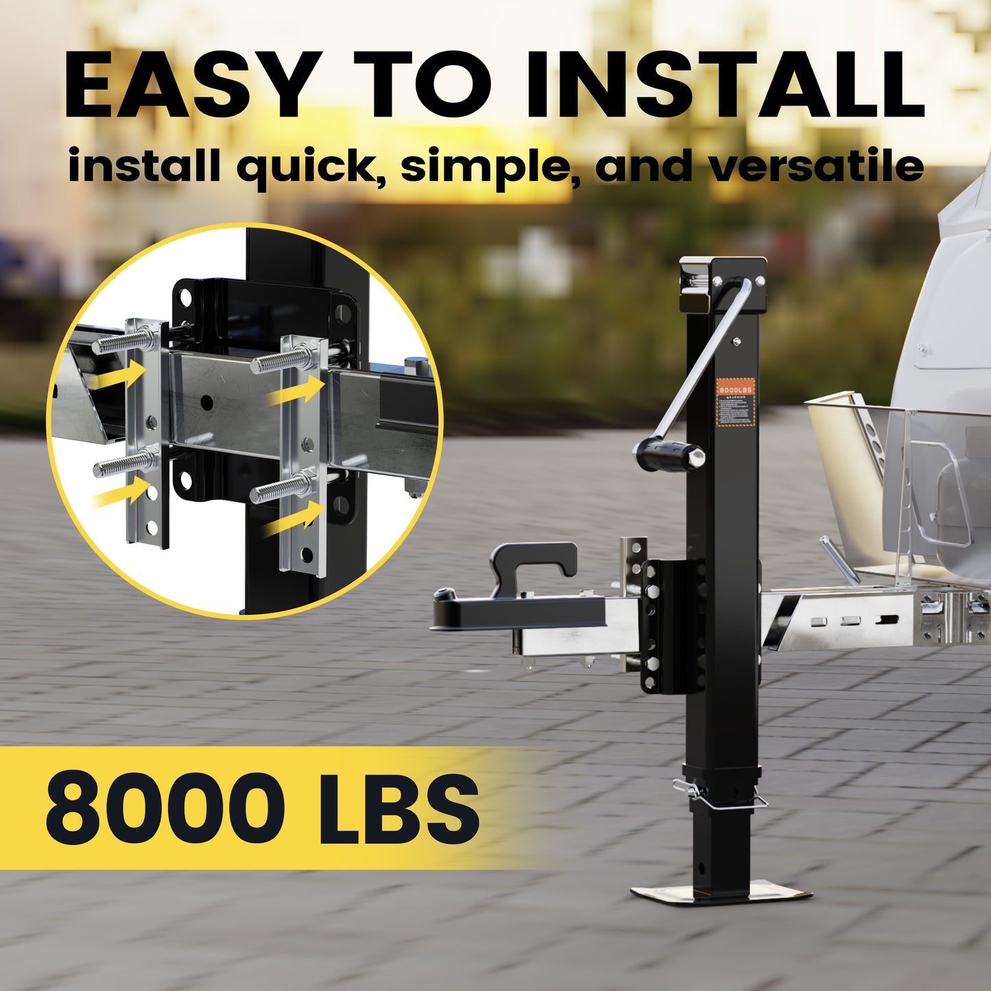 8000 lbs Trailer Jack, Bolt-On, 28.9" Vertical Travel, Heavy Duty, Adjustable Drop Leg, for Utility Trailer, Yacht, Boat, RV (Black)