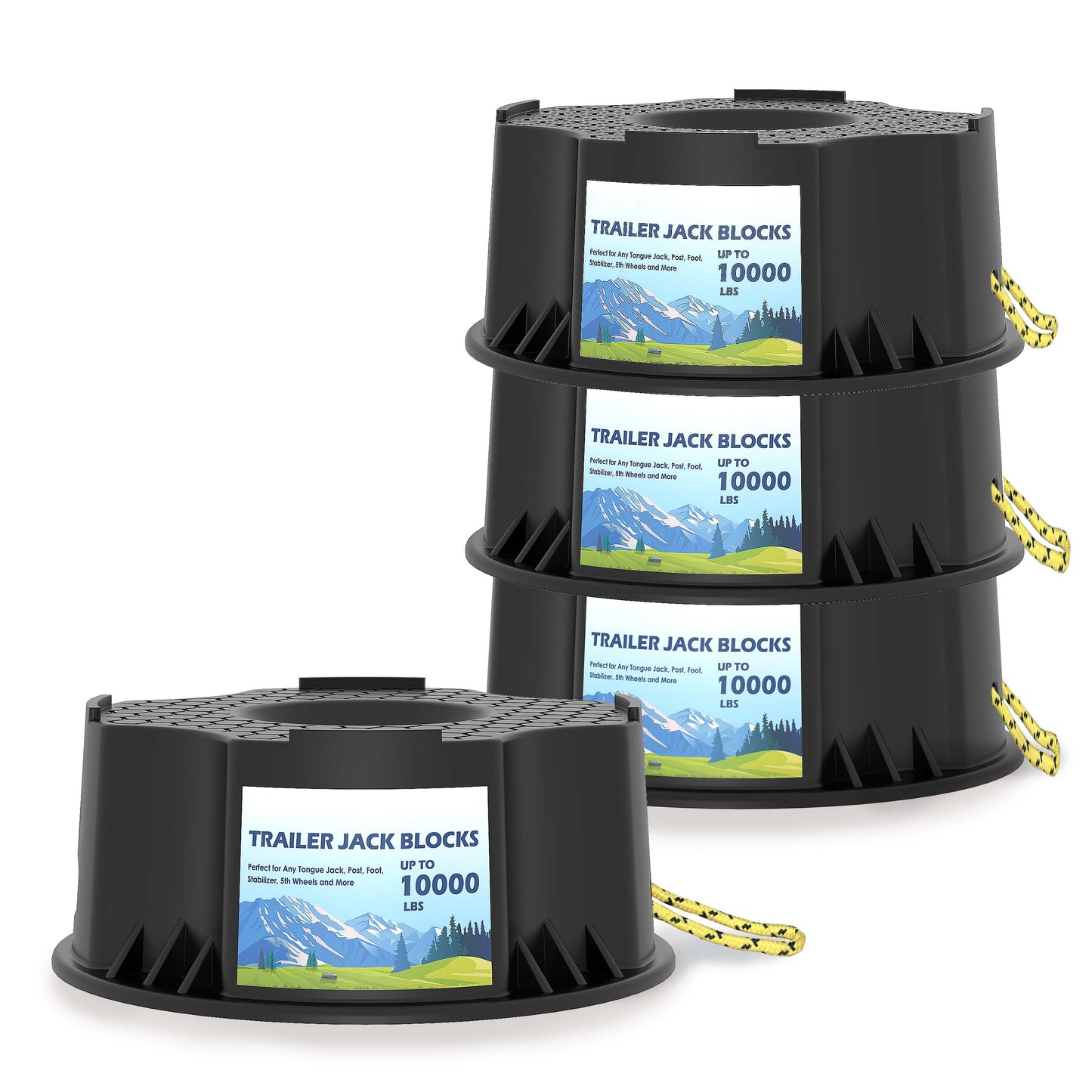 Trailer Jack Block, 4 Pack Heavy Duty Camper Jack Pads UV Resistant Up to 10,000 lbs Leveling Block for Trailer, Tongue Jack, 5th Wheels, Black