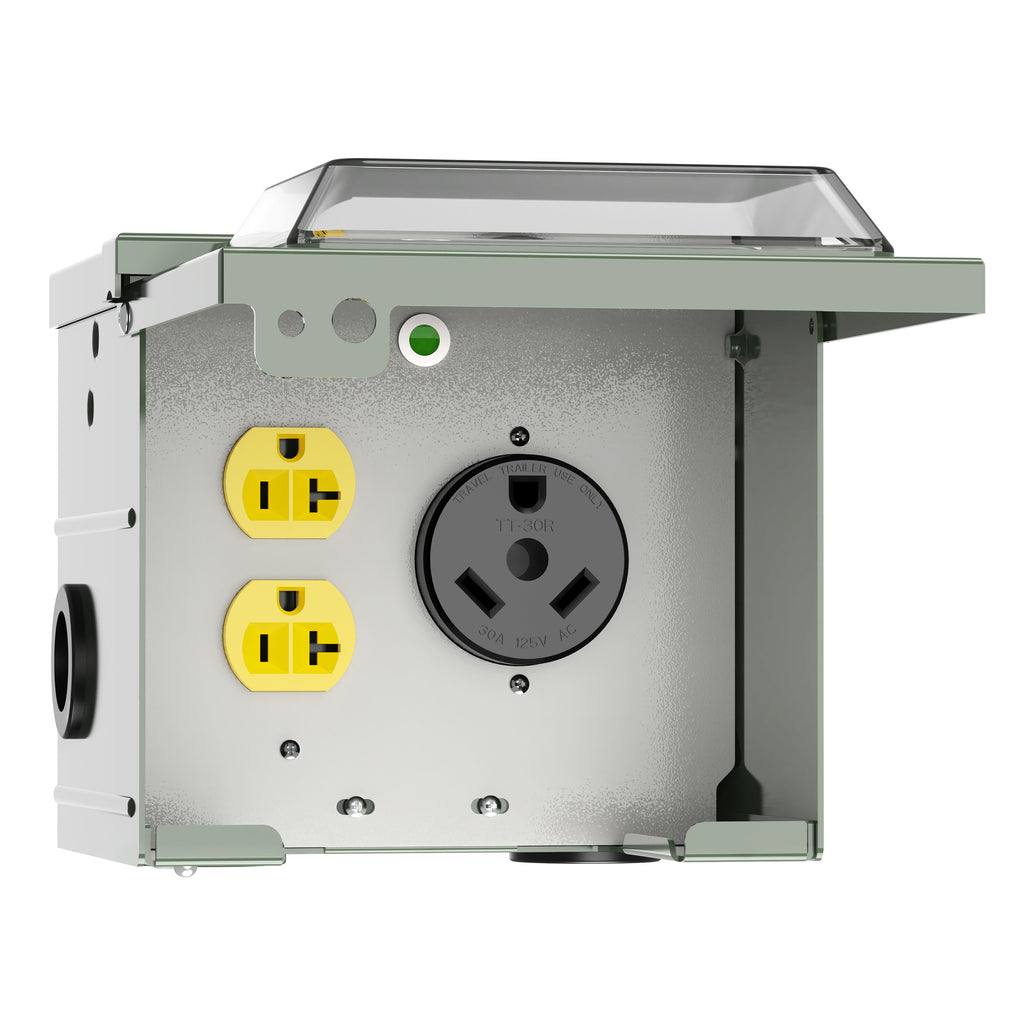 30 Amp 20 Amp 15 Amp RV Power Outlet Box, NEMA TT-30R 125V Weatherproof Outdoor Electrical Panel, with Prewired 30 20 Amp Receptacle for RV Camper Travel Trailer Electric Car Generator