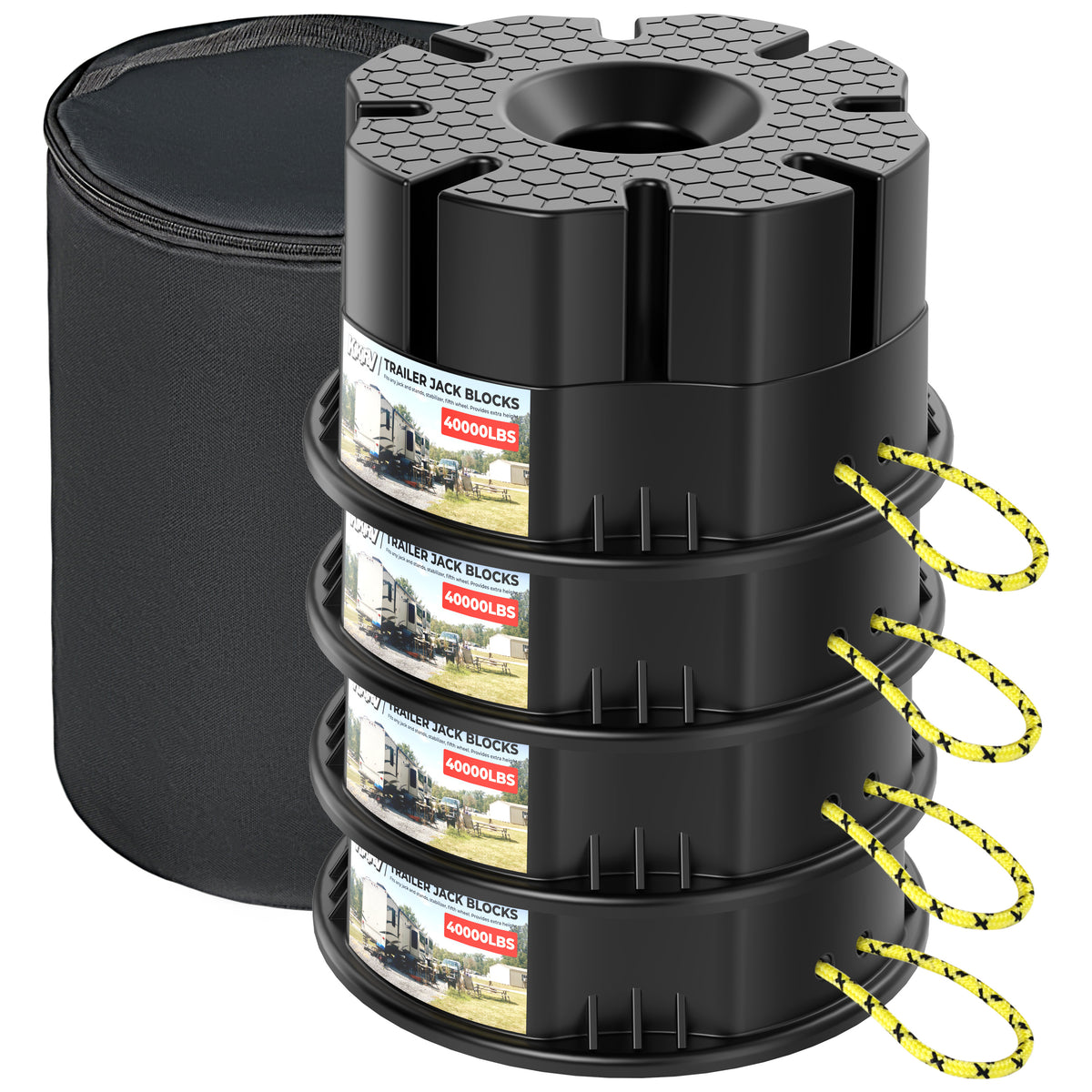 6''Height Trailer Jack Block, 40,000lbs RV Camper Stabilizer Blocks Black Heavy Duty Travel Trailers Tongue Jack 5th Wheels scissor stabilizers, 1 Pack（副本）