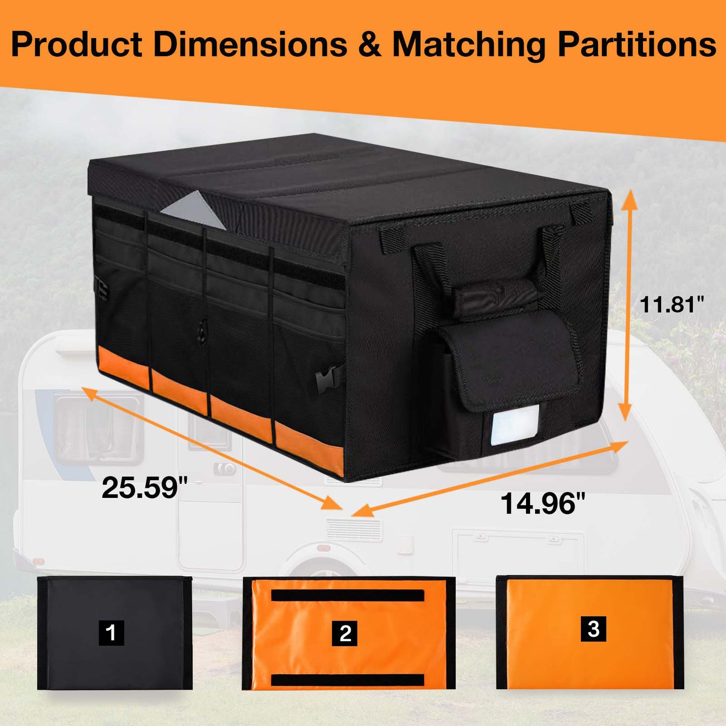 RV Storage and Organization, 74L Waterproof Collapsible Trunk Organizer for Suv DIY RV Storage Bag with Internal Compartments RV Storage Solutions for Camper Trailer Trunk