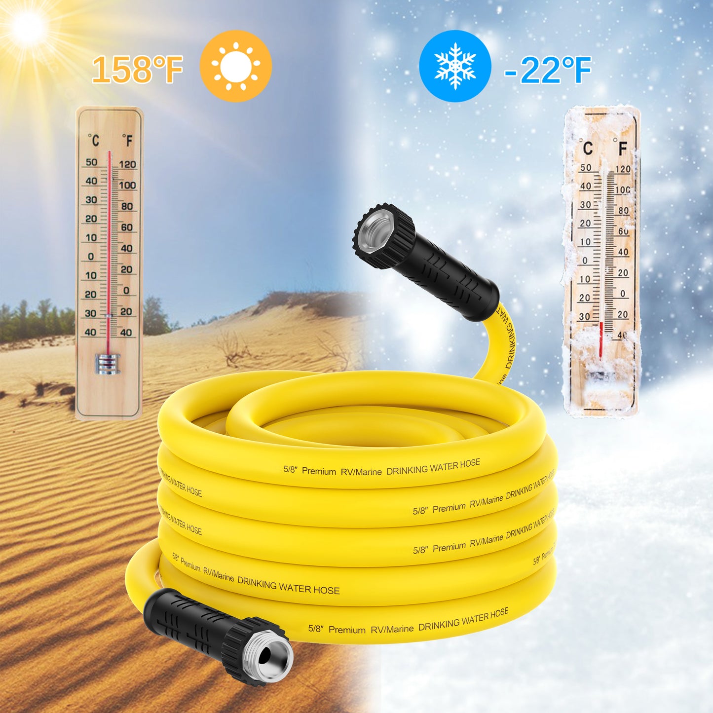 RV Drinking Water Hose with Storage Bag, 5/8" Premium Fresh Water Hose for RV, Camping, Marine, Trailer and Truck, BPA Free, Anti-Kink and Leak-Free, Drinking Water Safe