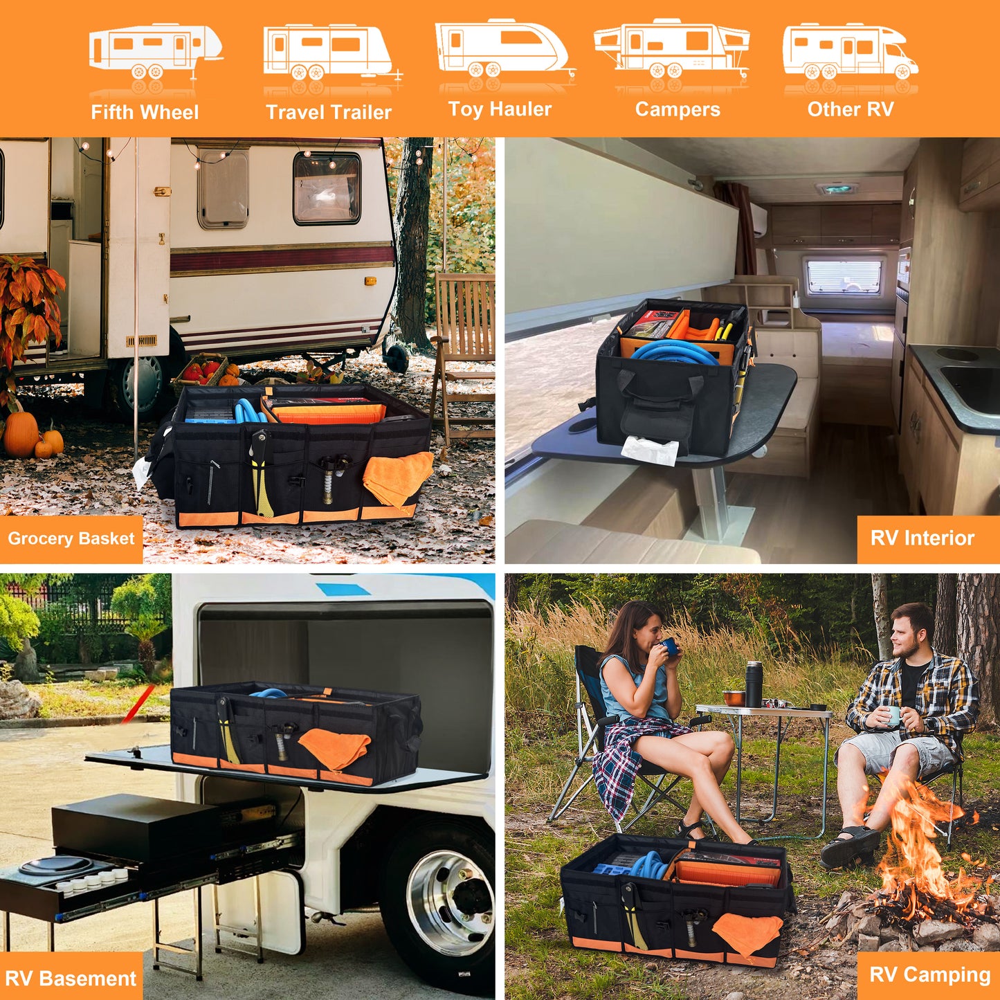 RV Storage and Organization, 74L Waterproof Collapsible Trunk Organizer for Suv DIY RV Storage Bag with Internal Compartments RV Storage Solutions for Camper Trailer Trunk