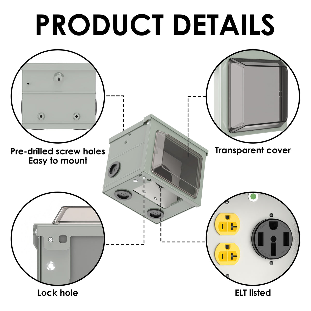 50 Amp 20 Amp 15 Amp RV Power Outlet Box, NEMA 14-50R 125/250 Weatherproof Outdoor Electrical Panel, with Prewired 50 20 Amp Receptacle for RV Camper Travel Trailer Electric Car Generator