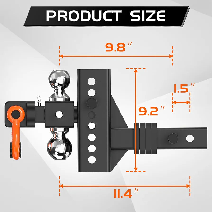 Adjustable Trailer Hitch for 2 inch Receiver, 2'', 2-5/16''