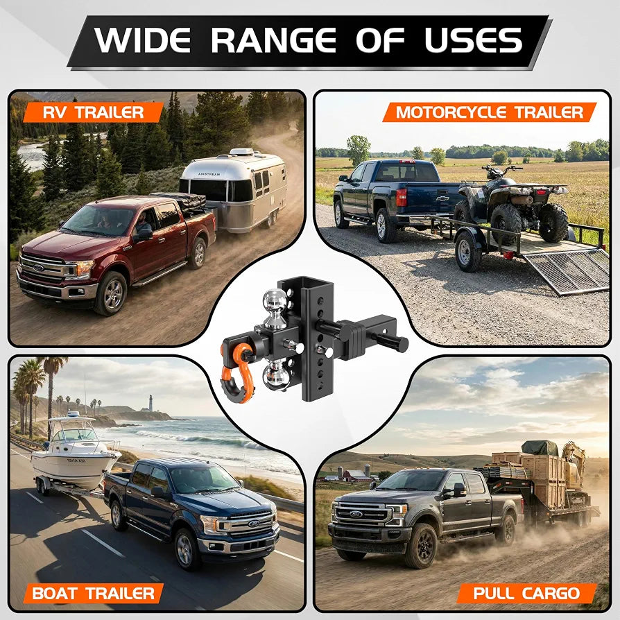 Adjustable Trailer Hitch for 2 inch Receiver, 2'', 2-5/16''