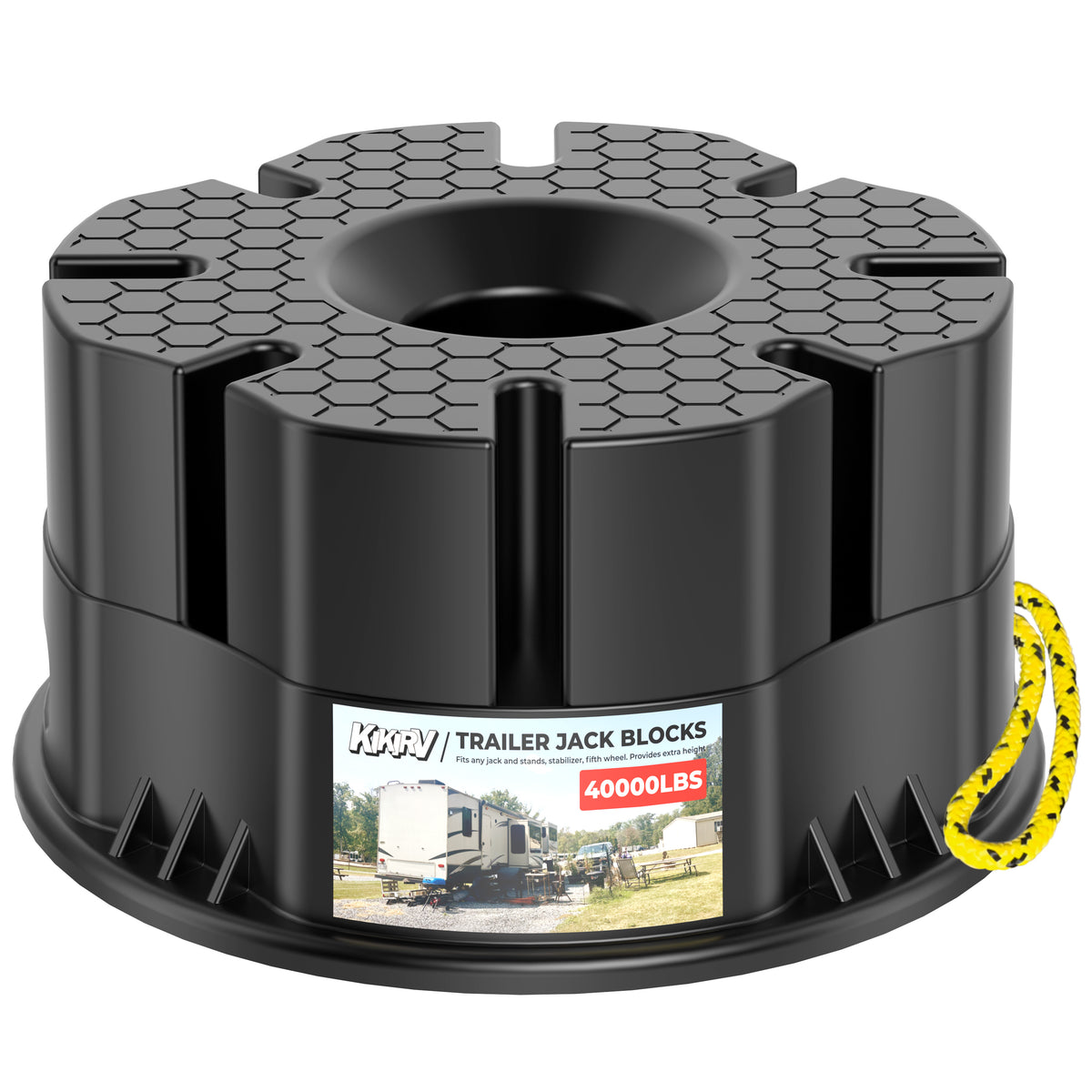 6''Height Trailer Jack Block, 40,000lbs RV Camper Stabilizer Blocks Black Heavy Duty Travel Trailers Tongue Jack 5th Wheels scissor stabilizers, 1 Pack（副本）
