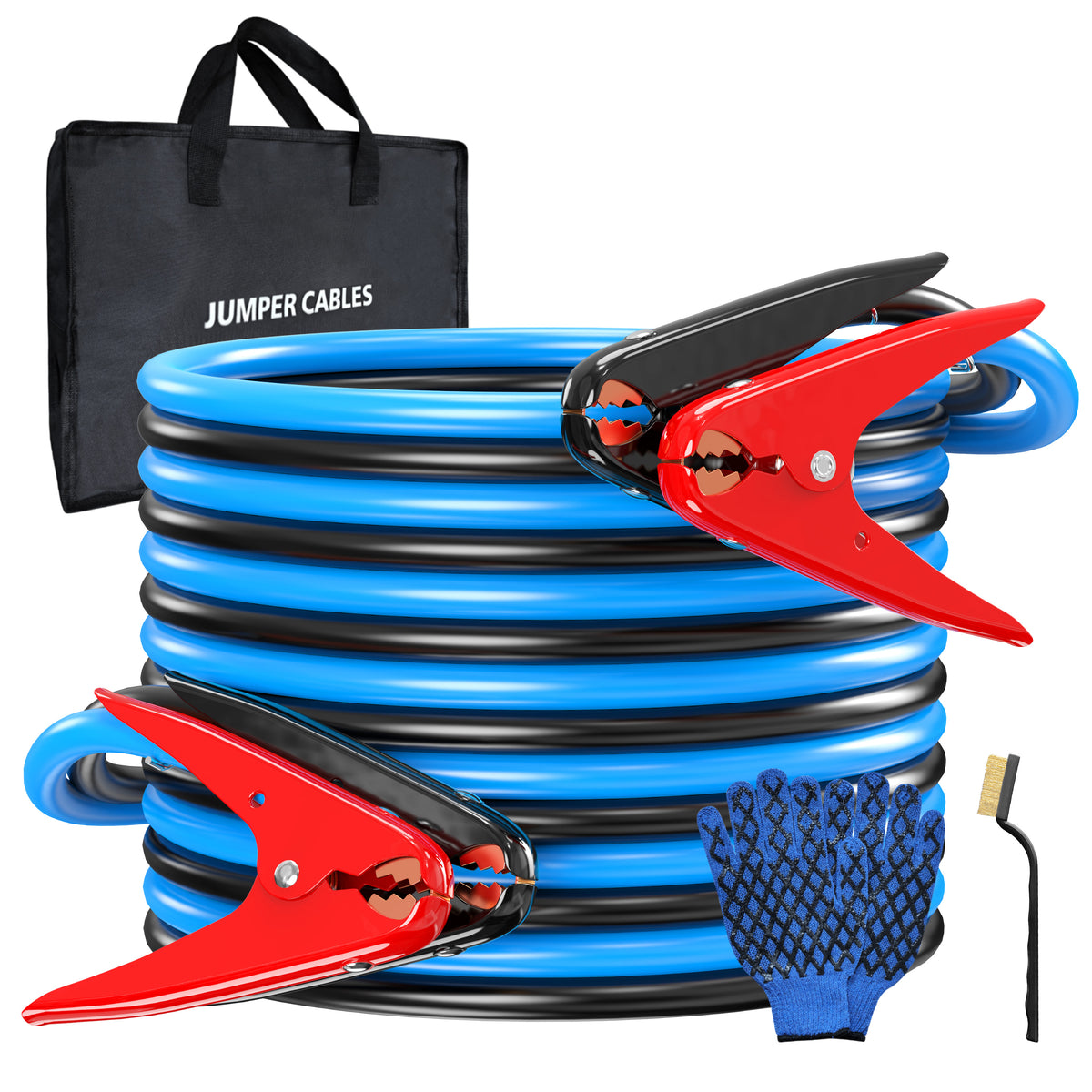 0 Gauge 25 Feet Jumper Cables Heavy Duty for Car 1000 Amp Automotive Booster Battery Jumper Cables for SUV and Trucks with Carry Bag, Gloves, Brushes